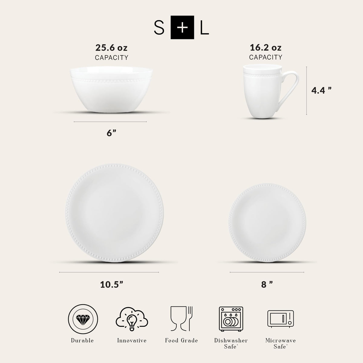 Bone China Pinpoint Embossed 32 Piece Dinnerware Set (Pinpoint - White / 32 Piece Service for 8)