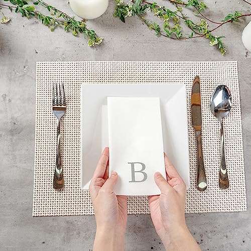 Silver B White Linen Feel Guest Towel Napkin (Silver / 2000 Count / B)