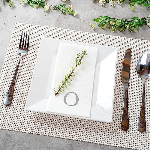 Paper Rectangle Silver Letter O Linen (Silver / 50 Count / O)
