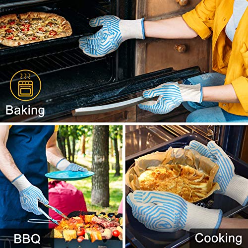 BBQ Gloves Oven Gloves 1472℉ Extreme Heat Resistant (Light Blue / One Size Fits Most(Regular Cuff))