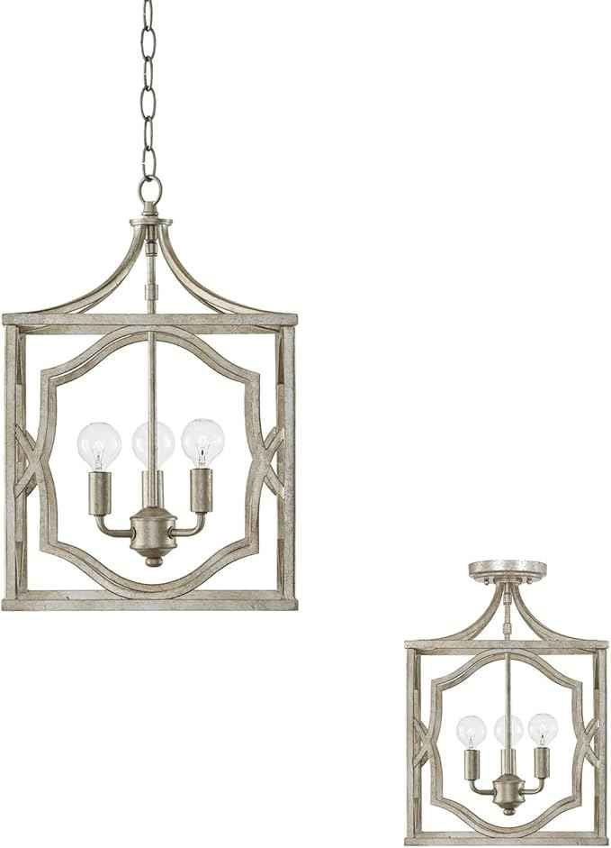 Capital Lighting 9481AS Blakely Lantern Foyer Pendant, 3-Light 180 Total Watts, 18" H x 12" W, Antique Silver