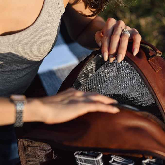 Premium Collection Genuine Leather Picnic Backpack for 4 with Insulated Compartment, Blanket, Stainless Steel Cutlery, Plates, Glasses, Luxury Gift for Men & Women, Outdoor Dining, Brown