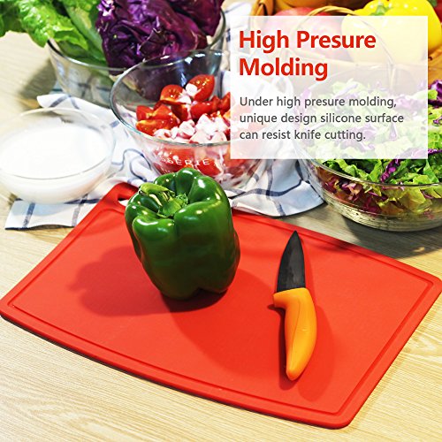 Thick Cutting Boards for Kitchen Silicone Chopping Board Set of 2 Mid 12.6'' x 9.1” (S+M / Red)