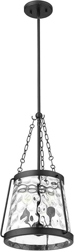 ML Lighting | Adabella Collection | 20403-MB | 3 Light Pendant in Matte Black Finish with Clear Hammered Glass Shade | Perfect for Kitchens, Dining Rooms, Living Rooms, Entryways, Hallways