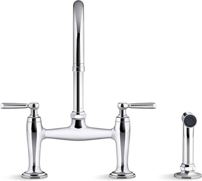 Kohler K28356-BL Edalyn by Studio McGee 1.5 GPM Widespread Bridge Kitchen Faucet - Includes Side Spray Matte Black