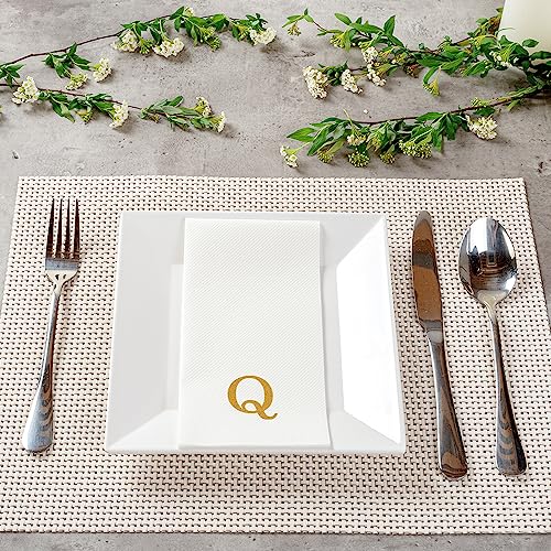 Paper Rectangle Gold Letter Q Linen (Gold / 2000 Count / Q)