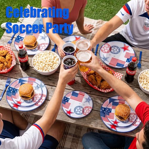20 Red and Blue Plastic Soccer Plates (20 Pieces / Red and Blue)