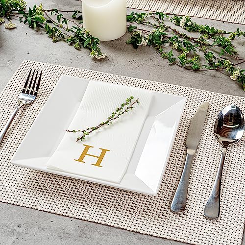 Paper Rectangle Gold Letter H Linen (Gold / 2000 Count / H)