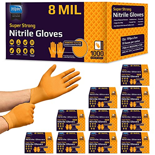 Cleanroom Orange Nitrile Gloves HEAVY DUTY 8 Mil Nitrile Chemical Resistant Medical Cooking Cleaning Disposable Gloves Case (Medium)