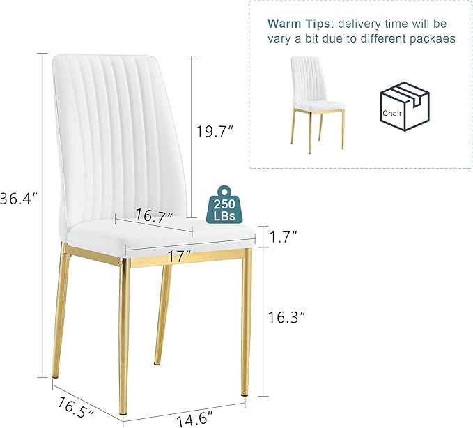 White Dining Chairs Set of 8 Leather Modern Kitchen Chairs with Metal Legs Armless Upholstered Chair for Dinner Room, Office, Waiting Room(Set of 8, White Golden Chair)