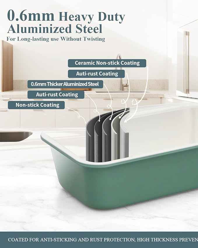 Ceramic Nonstick Baking Pans Set, Non Toxic 33 PCS Stackable Bakeware Sets, 550°F Oven Safe Baking Sheet & Pans, Warp-Free, Dishwasher Safe, PTFE/PFOA/PFOS-Free (Green)