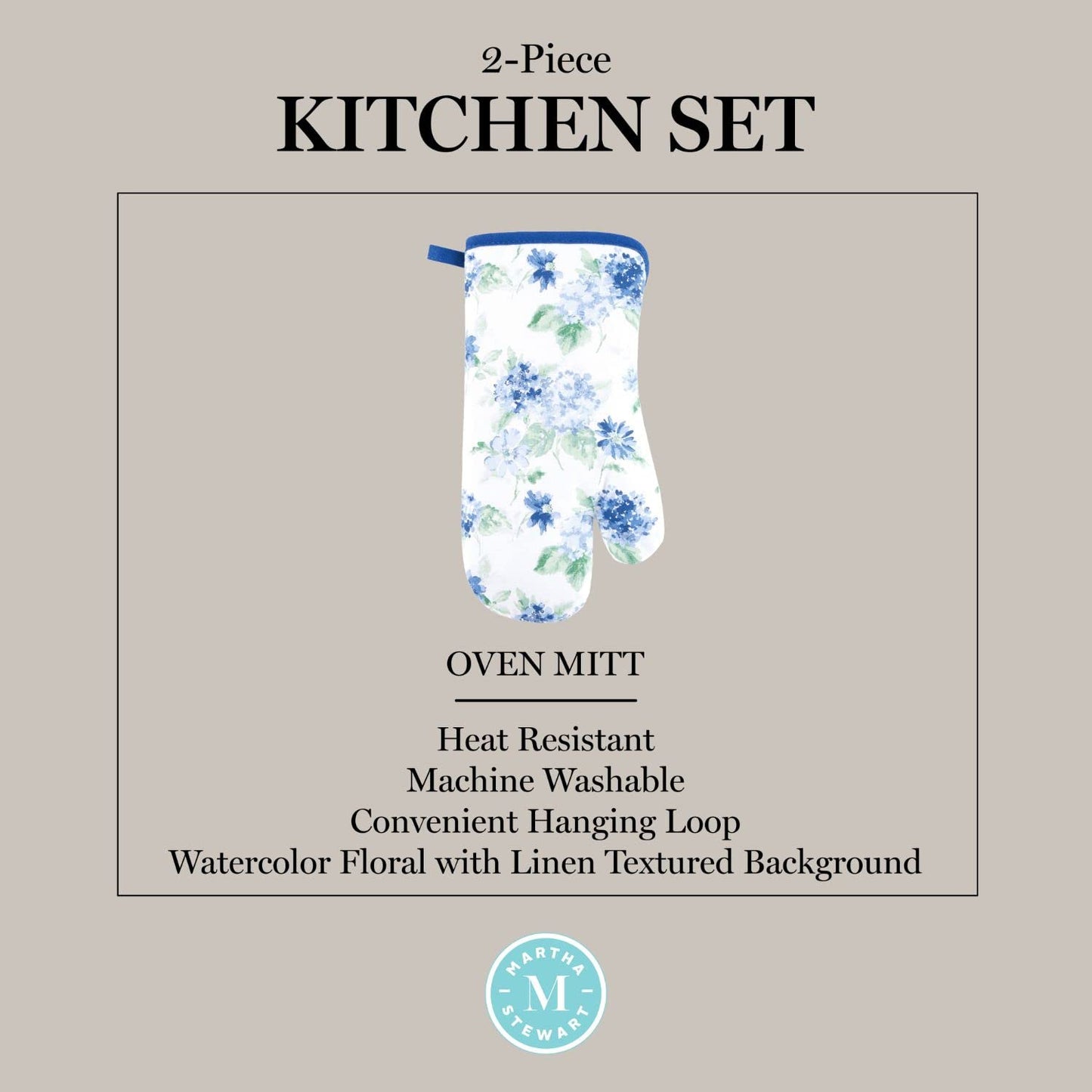 Amber Floral Oven Mitt & Pot Holder Set 2 (Blue)