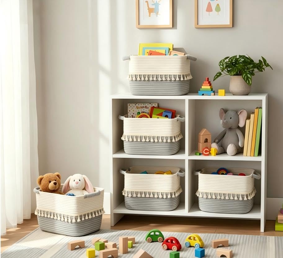Storage Basket 3 Pack for Organizing (White & Dark Grey / 3 Pack)