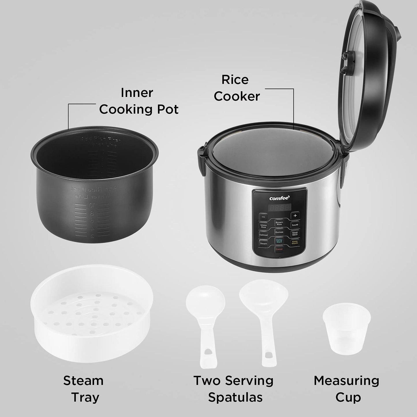 Large Rice Cooker with 8 (10 Cups Uncooked_8 Presets)