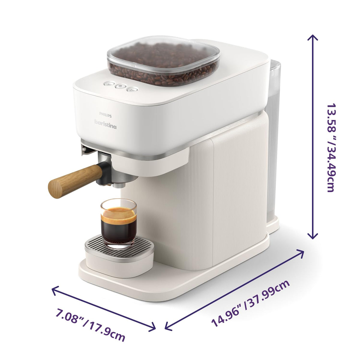 Baristina Espresso Machine (Espresso Machine / White w/Wood Handle)