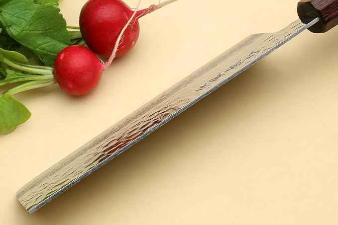 Yoshihiro VG10 46 Layers Hammered Damascus Nakiri Japanese Vegetable Knife (6.5'' (165mm) Rosewood Handle)