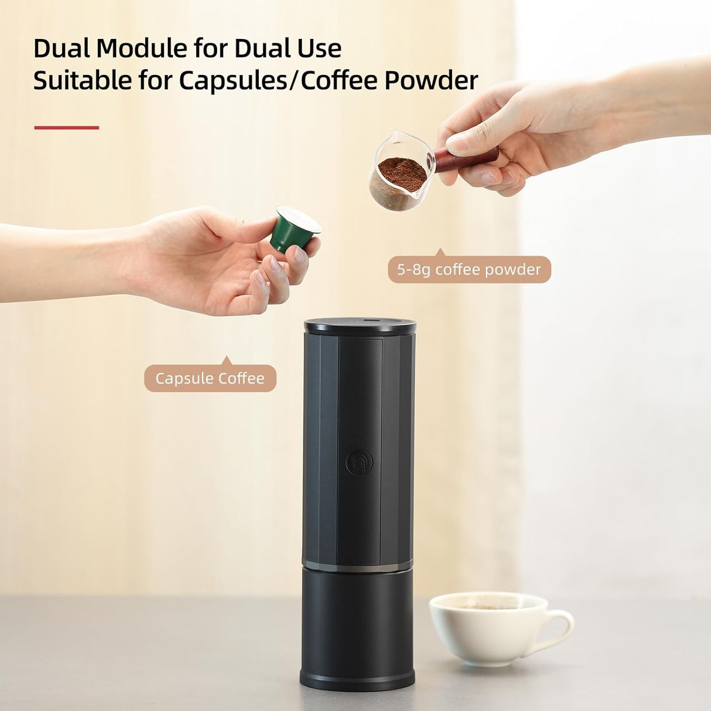 portable coffee maker15 Bar Mini Coffee Maker USB-C & Car Charger, Lightweight Espresso Maker (White)