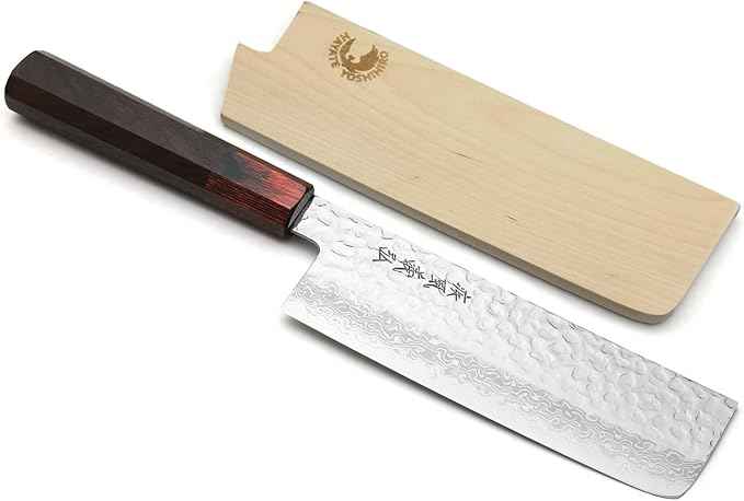 Yoshihiro VG10 46 Layers Hammered Damascus Nakiri Japanese Vegetable Knife (6.5'' (165mm) Rosewood Handle)