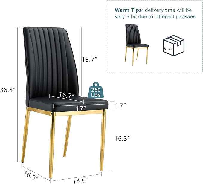 Black Dining Chairs Set of 8 Modern PU Leather Kitchen Chairs with Metal Legs Armless Upholstered Chair for Dinner Room, Office, Waiting Room(Set of 8, Black Golden Chair)