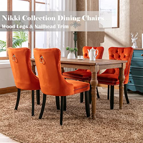Orange Velvet Dining Chairs Set of 4 (Orange)