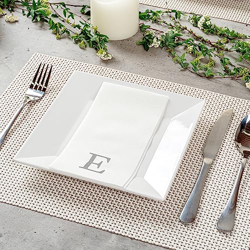 Paper Rectangle Silver Letter E Linen (Silver / 50 Count / E)