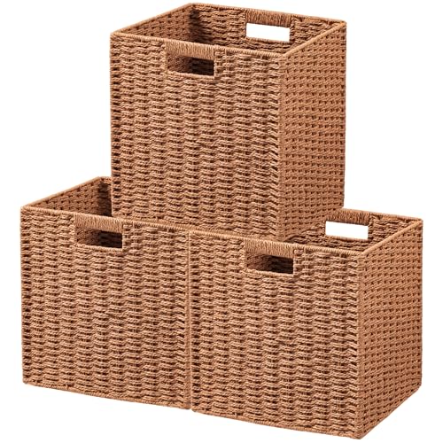 3 Pack Wicker Basket (Cube-3pack 11"×11"×10.5" / Caramel)