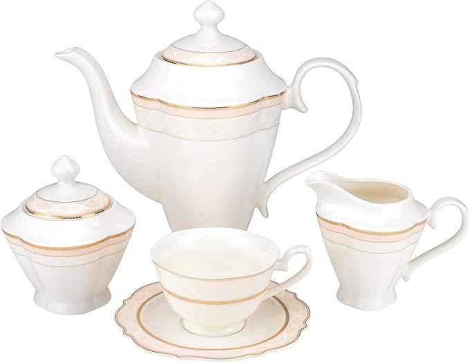 Euro Porcelain 57-pc Banquet Dinnerware Set, Luxury Bone China Tableware, Service for 8 (6664G) 6664-20