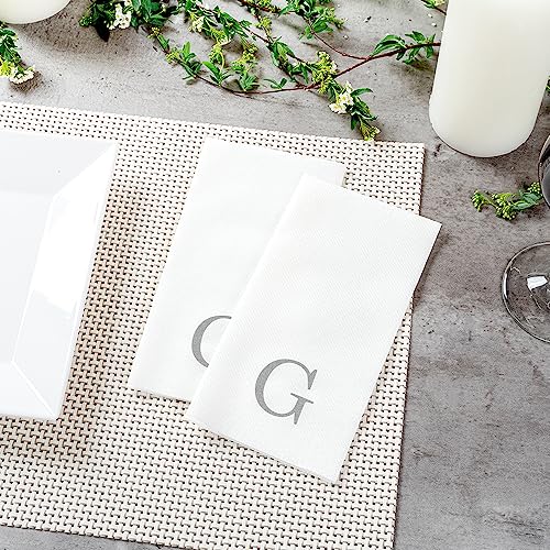 Paper Rectangle Silver Letter g Linen (Silver / 50 Count / G)