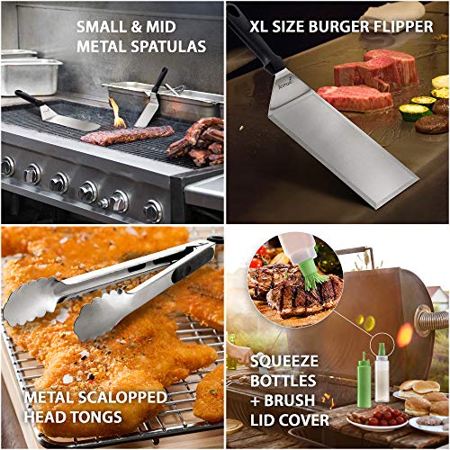 Metal Spatula Set of 6 (Plastic handle set + tongs and bottles)