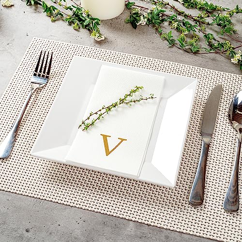Paper Rectangle Gold Letter V Linen (Gold / 2000 Count / V)