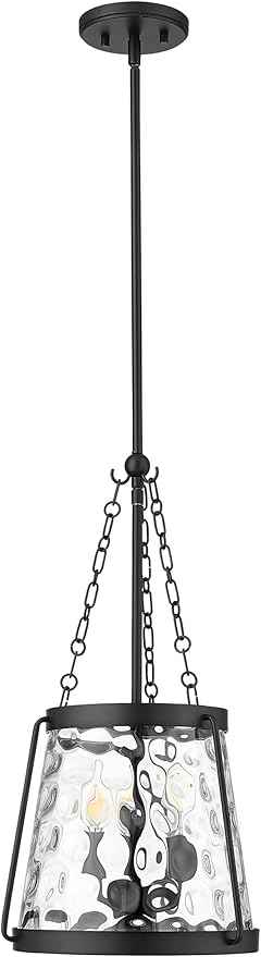 ML Lighting | Adabella Collection | 20403-MB | 3 Light Pendant in Matte Black Finish with Clear Hammered Glass Shade | Perfect for Kitchens, Dining Rooms, Living Rooms, Entryways, Hallways