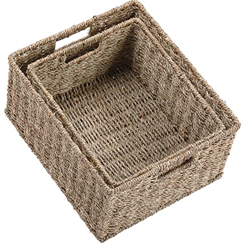 Large Wicker Baskets for Storage (15 x 12.8 x 7.5 inches / Natural (Seagrass))