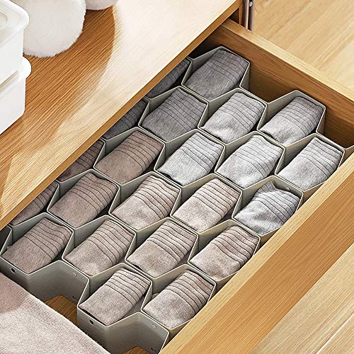 Drawer Divider Organizer Adjustable DIY Grid Honeycomb Drawer Divider for Underwear Belt Scarf Socks Gray (Grey)