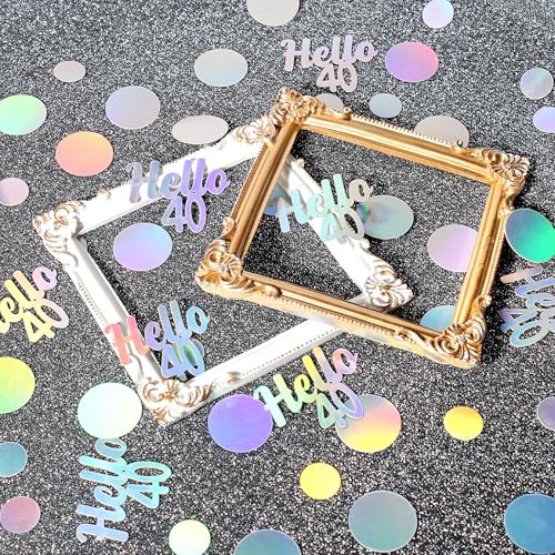 40th Birthday Confetti for Table Iridescent Birthday Party Decorations for Her Circle Dots Hello 40 Women Forty Years Old Birthday Table Scatters Decor Anniversary Party Supplies 300PC (300 Count)