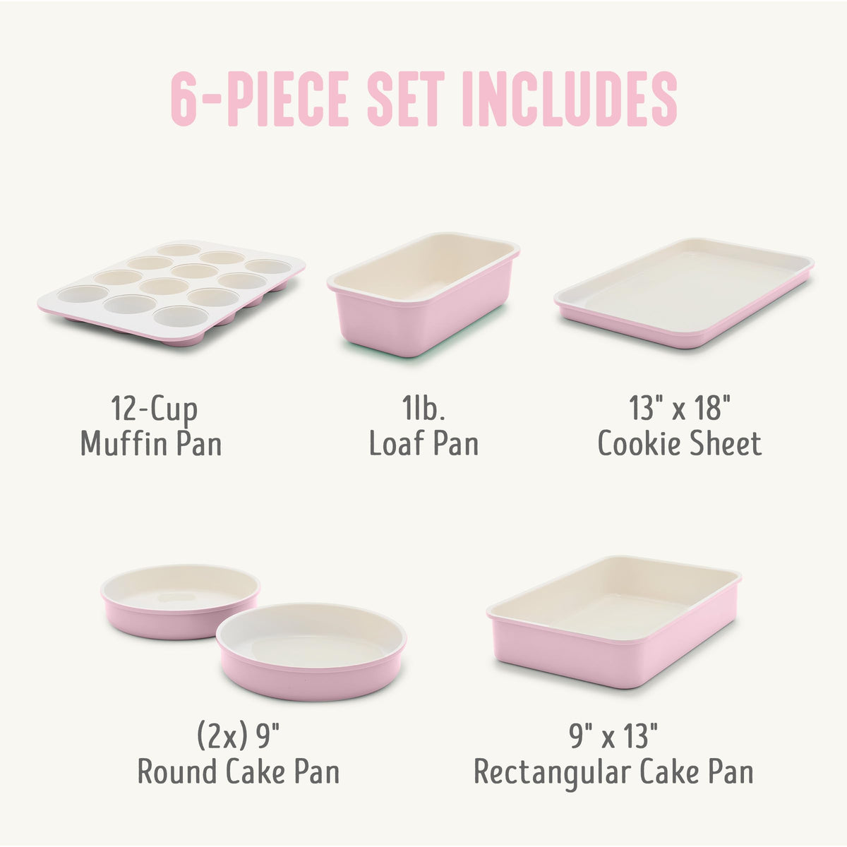 6 Piece Ceramic Nonstick Oven Bakeware Set (6 Piece Bakeware Set / Pink)