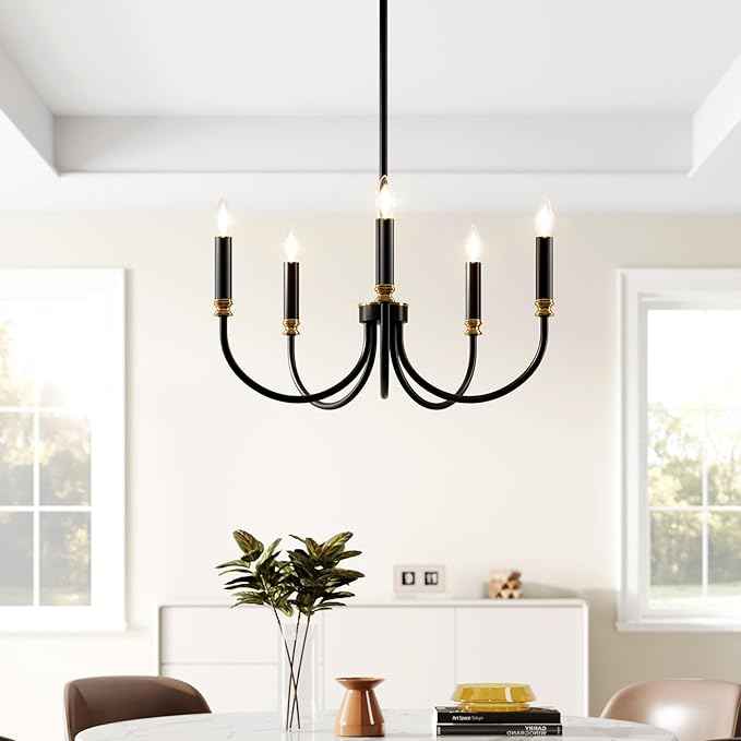 Tribesigns Modern Black Chandelier, 5-Light Farmhouse Iron Chandeliers for Dining Room, Modern Candle Hanging Pendant Light Fixtures for Living Room, Dining Room, Kitchen, Bedroom, Entryway