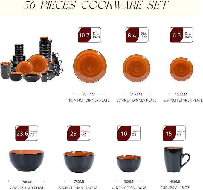 Stoneware Sonoma Dinnerware Set, Black + Speckled Spin Wash (56pc Set, Spice)