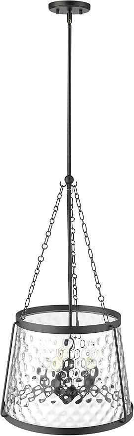 ML Lighting | Adabella Collection | 20405-MB | 5 Light Pendant in Matte Black Finish with Clear Hammered Glass Shade | Perfect for Kitchens, Dining Rooms, Living Rooms, Entryways, Hallways