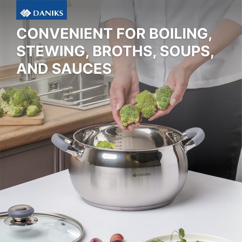 Modern 7 Quart Stainless Steel Stock Pot with Glass Lid (7 Qt)