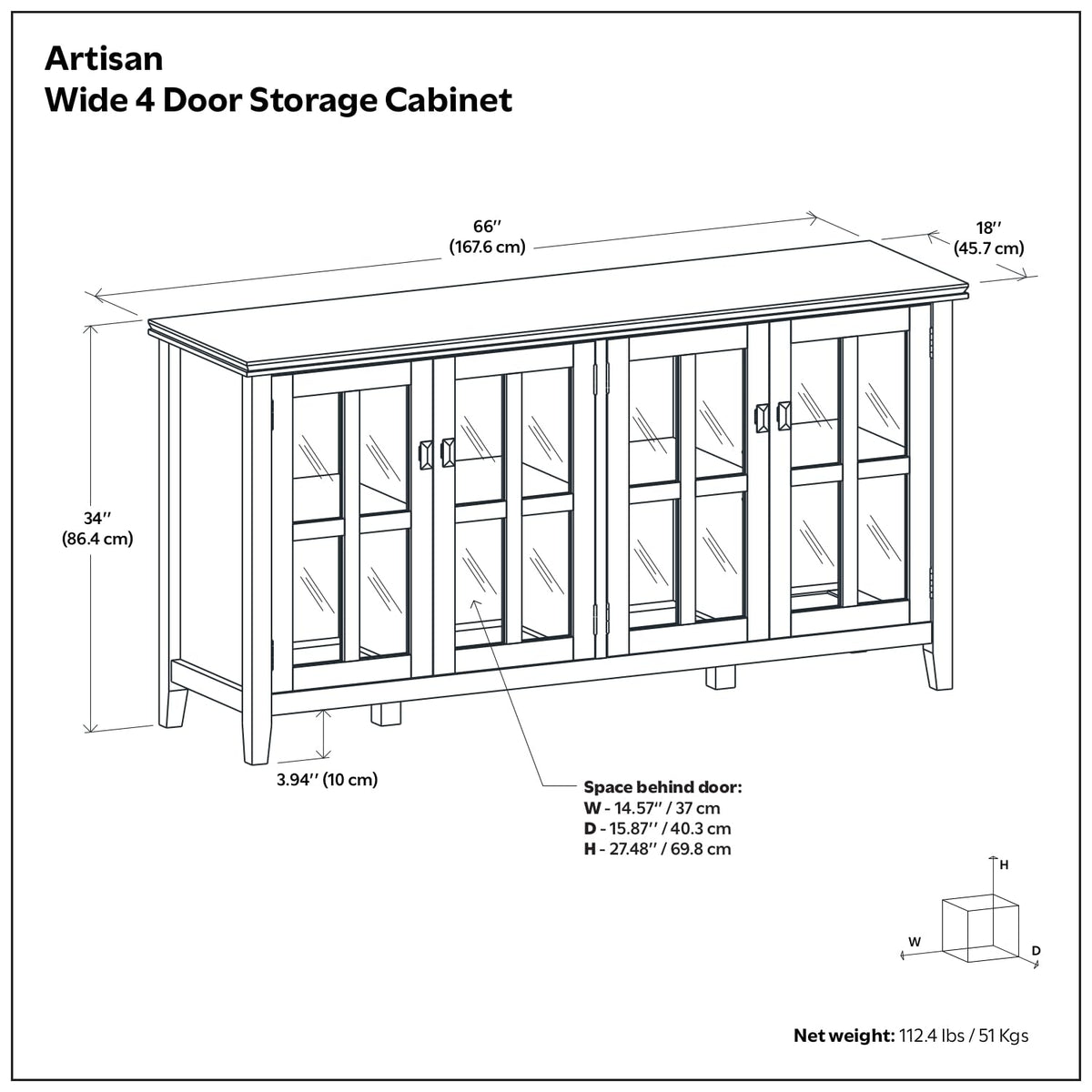 Artisan 66" Wide Solid Wood Sideboard Cabinet in Black (Black / 66 inch)