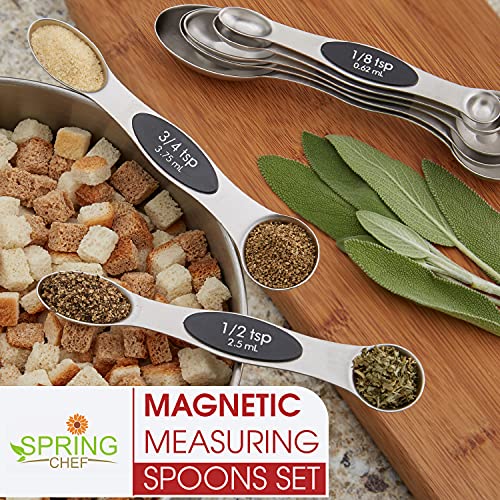 Stainless Steel 8 Magnetic Measuring Spoons Set (Black / 2-Pack)