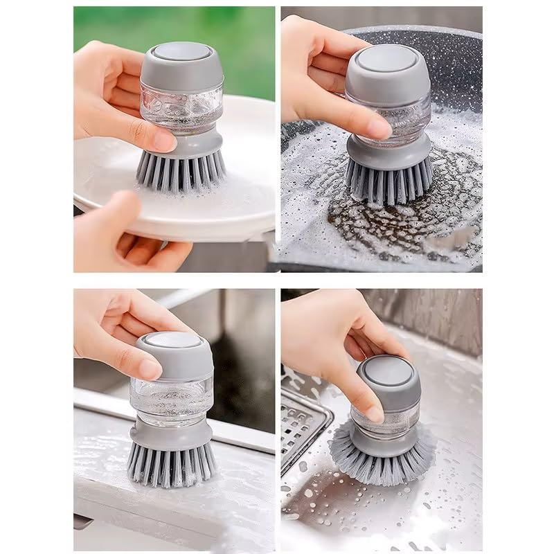 Soap Dispenser Palm Dish Brush with Storage Bracket (Gray)
