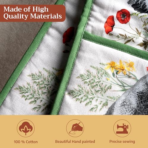 Double Oven Mitts 100% Cotton Double Oven Glove (018 - Basse Cour / 7" x 35" (Double Oven Mitt))