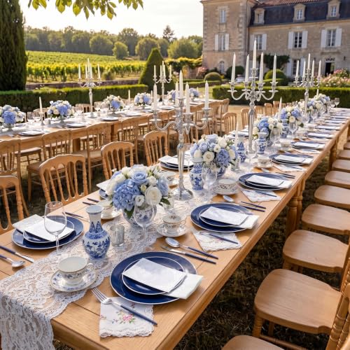 175Pcs Blue Plastic Plates with Silver Rim & Disposable Silverware with Blue Handle & Silver (Blue and Gold / 175)