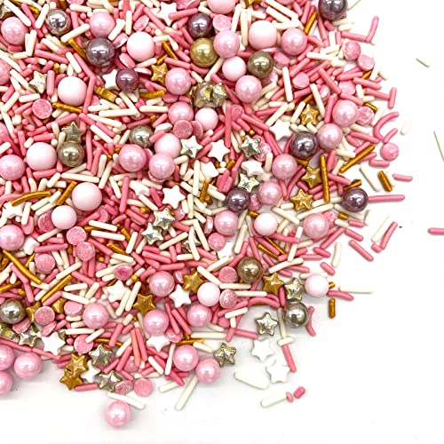 Rose and Gold Sprinkles Sugar Sprinkle Mix Pink Sprinkles Cake Decorations Cupcake Toppers Cookie Decorating Ice Cream Celebrations Shaker Jar Wedding Shower Party（120g (4.2 Ounce)