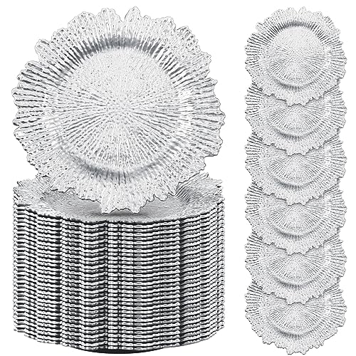 100 Pcs Silver Charger Plates 13 Inch Plastic Texture Round (Classic Style / Silver)