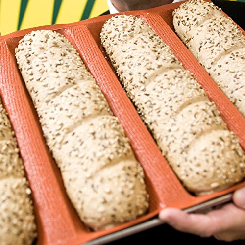 Silicone Bread Forms 12" Hot Dog Bread Molds Non Stick Silicone Coated Fiber Glass Bakery Trays Moulds (4 Caves 12" Hot Dog Shape)