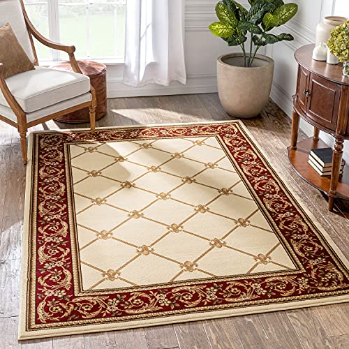 Timeless Collection Fleur De Lis Ivory 5x7 Luxurious Traditional French Aubusson Oriental Area Rug Perfect for Living Room Bedroom or Dining Room Easy (5'3" x 7'3" (Rectangular) / Ivory)