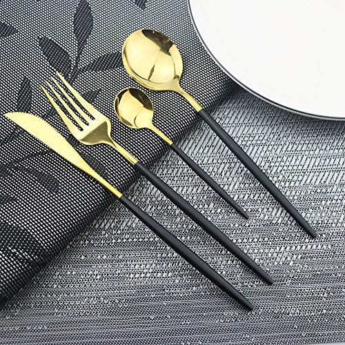 Black Gold Silverware Set (Service for 6 / Black/Gold)