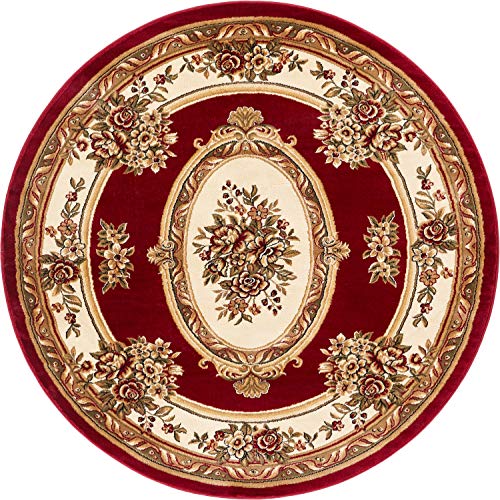 Timeless Collection Le Petit Palais Red 5' Foot Round Luxurious Traditional French Medallion Oriental Area Rug Perfect for Living Room Bedroom or Dining Room Easy (5'3" (Round) / Red)